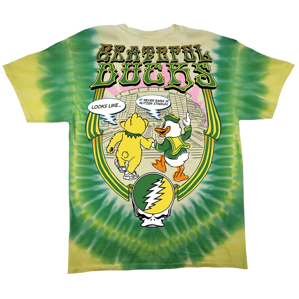 Autzen Stadium, Green, Crew Neck, Men, Unisex, Football, Interlocking UO, Class Trip, Grateful Dead, Grateful Ducks, Yellow Bear, Oregon mascot, T-Shirt, 996550